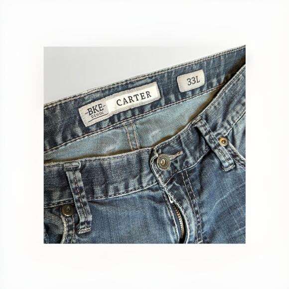 BKE Buckle Mens Carter 33L x 32 Thick Stitch Stretch Blue Denim Jeans - Picture 4 of 10